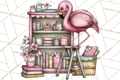 Flamingo Librarian Reading Clipart PNG Product Image 3
