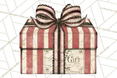 Vintage Christmas Presents Clipart, Christmas Gift Box PNG Product Image 3