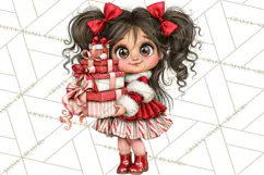 Candy Cane Christmas Girls Clipart PNG, Cute Holiday Kids Product Image 5