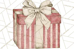 Vintage Christmas Presents Clipart, Christmas Gift Box PNG Product Image 2