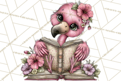 Flamingo Librarian Reading Clipart PNG Product Image 5