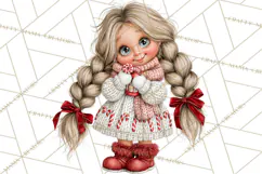 Candy Cane Christmas Girls Clipart PNG, Cute Holiday Kids Product Image 4