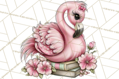 Flamingo Librarian Reading Clipart PNG Product Image 2
