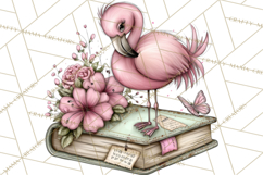 Flamingo Librarian Reading Clipart PNG Product Image 4