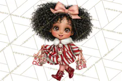 Candy Cane Christmas Girls Clipart PNG, Cute Holiday Kids Product Image 3