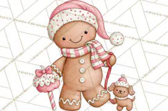 Pink Gingerbread Clipart PNG, Cute Christmas Gingerbread Product Image 3