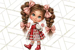Candy Cane Christmas Girls Clipart PNG, Cute Holiday Kids Product Image 3