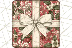 Vintage Christmas Presents Clipart, Christmas Gift Box PNG Product Image 4