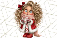 Candy Cane Christmas Girls Clipart PNG, Cute Holiday Kids Product Image 5