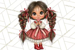 Candy Cane Christmas Girls Clipart PNG, Cute Holiday Kids Product Image 4