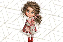 Candy Cane Christmas Girls Clipart PNG, Cute Holiday Kids Product Image 3