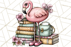 Flamingo Librarian Reading Clipart PNG Product Image 5