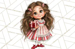 Candy Cane Christmas Girls Clipart PNG, Cute Holiday Kids Product Image 2