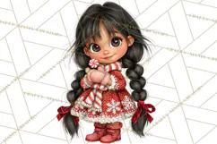 Candy Cane Christmas Girls Clipart PNG, Cute Holiday Kids Product Image 4
