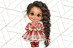 Candy Cane Christmas Girls Clipart PNG, Cute Holiday Kids Product Image 5