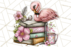 Flamingo Librarian Reading Clipart PNG Product Image 2