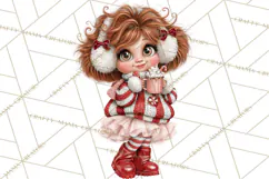 Candy Cane Christmas Girls Clipart PNG, Cute Holiday Kids Product Image 4
