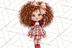 Candy Cane Christmas Girls Clipart PNG, Cute Holiday Kids Product Image 3