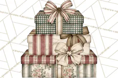 Vintage Christmas Presents Clipart, Christmas Gift Box PNG Product Image 3