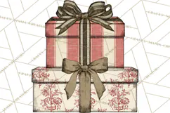 Vintage Christmas Presents Clipart, Christmas Gift Box PNG Product Image 4