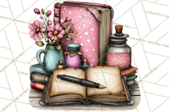 Flamingo Librarian Reading Clipart PNG Product Image 4