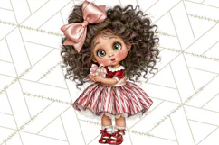 Candy Cane Christmas Girls Clipart PNG, Cute Holiday Kids Product Image 3