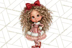 Candy Cane Christmas Girls Clipart PNG, Cute Holiday Kids Product Image 3