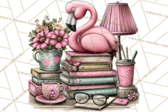 Flamingo Librarian Reading Clipart PNG Product Image 3