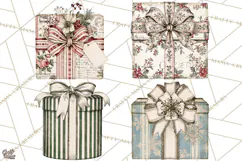 Vintage Christmas Presents Clipart, Christmas Gift Box PNG Product Image 1