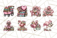 Flamingo Librarian Reading Clipart PNG Product Image 2