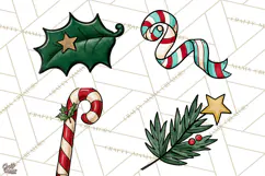 Vintage Christmas Clipart Accessories, Holiday Doodle PNG Product Image 1