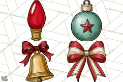 Vintage Christmas Clipart Accessories, Holiday Doodle PNG Product Image 1