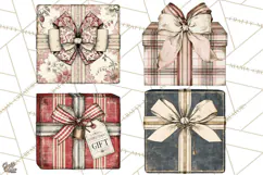 Vintage Christmas Presents Clipart, Christmas Gift Box PNG Product Image 1