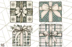 Vintage Christmas Presents Clipart, Christmas Gift Box PNG Product Image 1