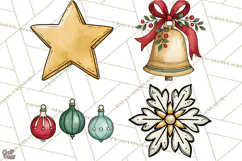 Vintage Christmas Clipart Accessories, Holiday Doodle PNG Product Image 1