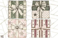 Vintage Christmas Presents Clipart, Christmas Gift Box PNG Product Image 1