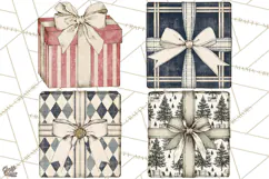 Vintage Christmas Presents Clipart, Christmas Gift Box PNG Product Image 1