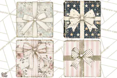 Vintage Christmas Presents Clipart, Christmas Gift Box PNG Product Image 1