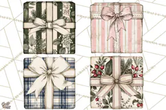 Vintage Christmas Presents Clipart, Christmas Gift Box PNG Product Image 1