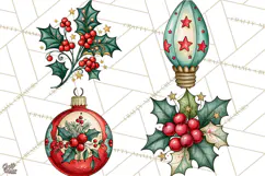 Vintage Christmas Clipart Accessories, Holiday Doodle PNG Product Image 1