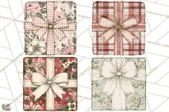 Vintage Christmas Presents Clipart, Christmas Gift Box PNG Product Image 1