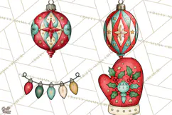Vintage Christmas Clipart Accessories, Holiday Doodle PNG Product Image 1