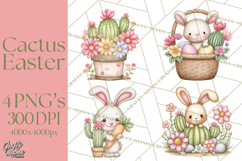Easter Cactus Clipart, Easter Bunny, Faith, Easter PNG Product Image 1
