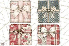Vintage Christmas Presents Clipart, Christmas Gift Box PNG Product Image 1