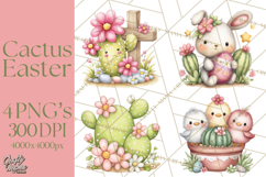Easter Cactus Clipart, Easter Bunny, Faith, Easter PNG Product Image 1