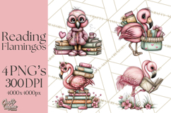 Flamingo Librarian Reading Clipart PNG Product Image 1