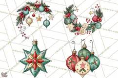 Vintage Christmas Clipart Accessories, Holiday Doodle PNG Product Image 1