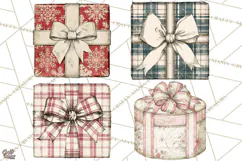 Vintage Christmas Presents Clipart, Christmas Gift Box PNG Product Image 1