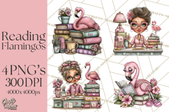 Flamingo Librarian Reading Clipart PNG Product Image 1
