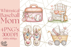 Baseball Mom Clipart PNG, Whimsical Graphics for Sports Moms Product Image 1